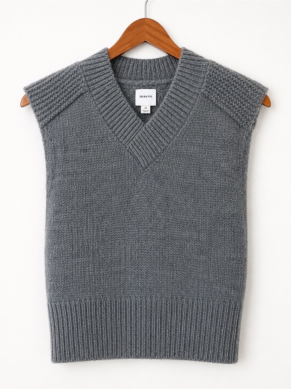 Maeve Chunky Knit Sweater Vest Gray V-Neck Sleeveless Small